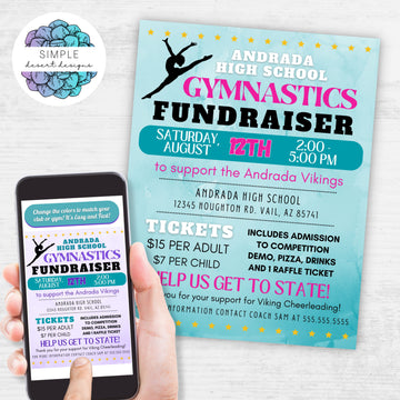 match your team club or gym colors with this customizable gymnastics fundriaser flyer